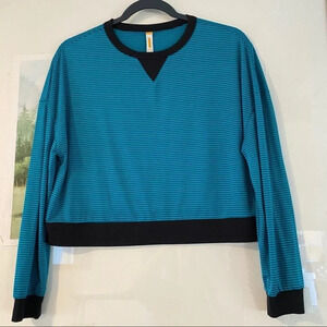 Lucy Stripe Sheer Crop Top Shirt Blouse Long Sleev